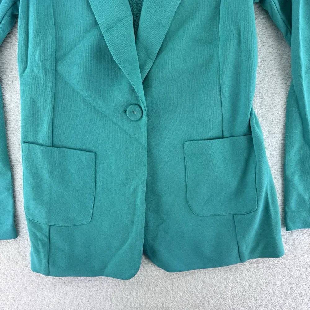 Susan Graver Weekend Marina Knit Blazer XS Raw Turquoise Blue